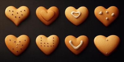 Creative heart-shaped cookies displayed with various patterns and designs in a simple arrangement photo