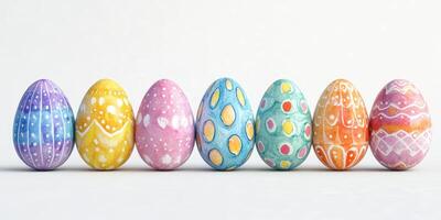 Colorful decorative eggs lined up in a beautiful array showcasing diverse patterns for a festive celebration photo