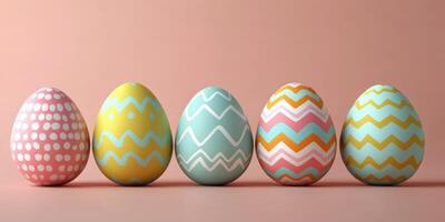 Colorful decorated eggs displayed on a pastel background, perfect for spring celebrations and festive occasions photo