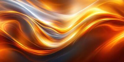 Flowing waves of vibrant orange and silver colors create a dynamic and captivating abstract pattern in a digital artwork photo