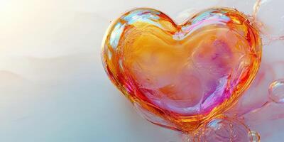 Colorful heart shaped glass object surrounded by bubbles in a serene environment photo