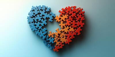 Puzzle pieces form a heart symbolizing love and connection in a creative arrangement photo