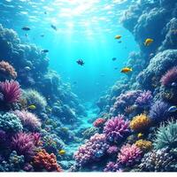 Vibrant Coral Reef Teeming with Marine Life photo