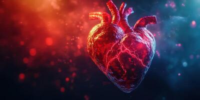 Vivid portrayal of a glowing heart pulsating in a colorful abstract background photo