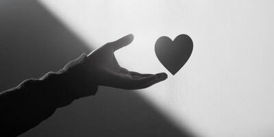 Hand reaching out with heart silhouette against minimalist background in soft light photo
