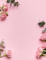 Roses and eucalyptus on soft background photo