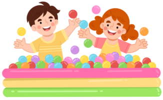 Illustration of Joyful Children Playing in Colorful Ball Pit png