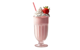 Strawberry Milkshake in Tall Glass with Whipped Cream, Isolated on Transparent Background png