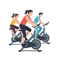 People riding stationary bikes on a white background vector