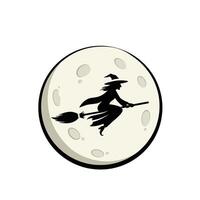 A witch flying on a broomstick in front of a full moon vector