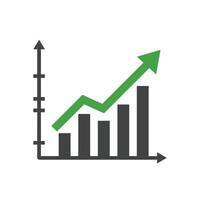 A graph chart with an arrow going up vector