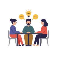 People sitting at a table with a light bulb above them vector