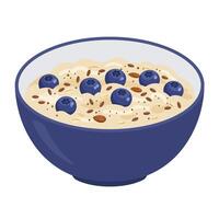 A bowl of oatmeal with blueberries and almonds vector