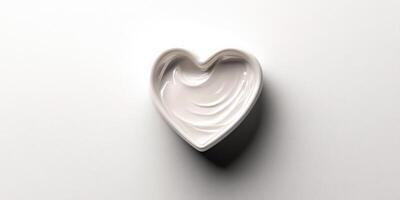Heart-shaped dish sitting on a smooth surface with subtle shadows and texture in a minimalistic setting photo