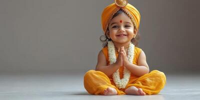 Young child dressed in traditional attire with a warm smile during a cultural celebration photo