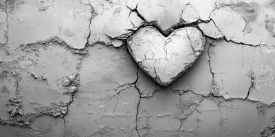 Cracked heart symbolizing love and resilience against a weathered wall texture photo