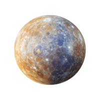 The planet mercury, with its surface covered in blue and orange png