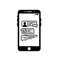 A black and white illustration of a smartphone with a chat window vector