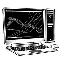 A black and white drawing of a computer screen vector