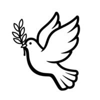 A black and white drawing of a dove with an olive branch vector