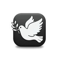 A white dove with an olive branch icon on a black square vector