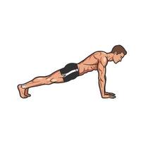 A man is doing push ups workout on white background. vector