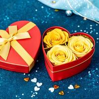 high resolution 4k image of a vibrant red heart shape gift box photo