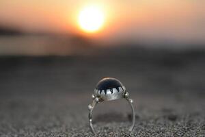Beetle on sand by the sea with a close-up of nature and wildlife photo