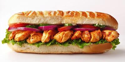 Delicious grilled chicken sandwich with fresh vegetables and crisp lettuce for a satisfying meal photo