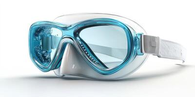 Snorkeling gear with transparent blue mask ready for underwater exploration by the beach on sunny day photo