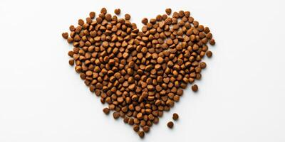Heart shape made of pet food on a white background showcasing affection for animals photo