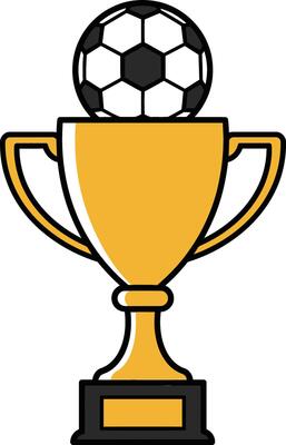 A soccer ball in a golden cup