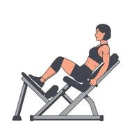 A Female Doing a Leg Press workout on exercise machine. vector