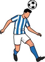 Soccer player in blue and white uniform with ball vector