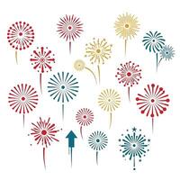 Fireworks and Stars Are Arranged in a Circle With Arrows. vector