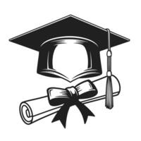 Graduation cap and diploma with ribbon on white background vector