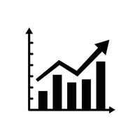 An icon of a graph with an arrow going up vector