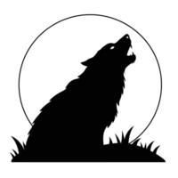 A black and white silhouette of a wolf howling vector