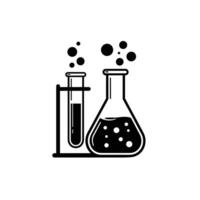 A black and white illustration of a laboratory flask vector