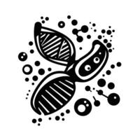 A black and white drawing of a butterfly with a dna molecule vector
