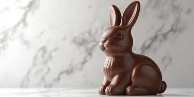 Chocolate rabbit figurine placed on a marble surface for Easter celebration decorations or desserts photo