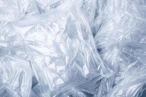 Transparent plastic bags stacked together, showcasing recycling potential photo