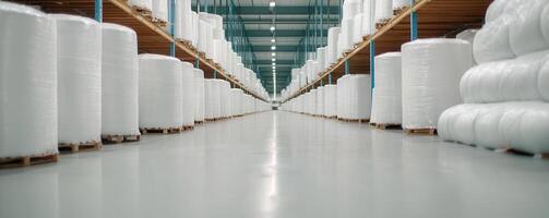Sustainable textile factory with eco friendly materials and organized storage photo