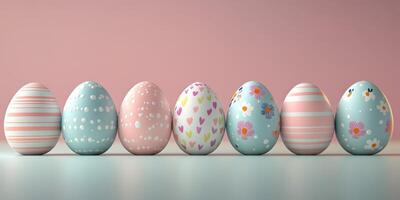 Colorful decorative eggs on display for spring celebrations in a pastel themed setting during Easter festivities photo
