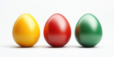 Colorful decorated eggs displaying vibrant hues for festive celebrations or seasonal events in a minimalistic setting photo