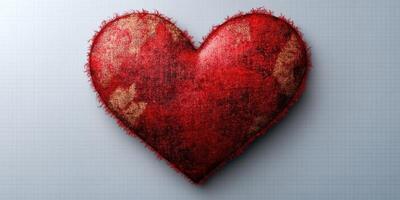 Unique red heart decoration made from textured fabric on a soft background photo