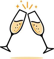 Two glasses of champagne with sparkles vector