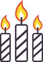 Three candles with flames on them vector