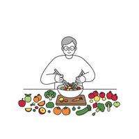 A man is preparing a salad with vegetables vector