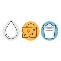 A set of icons depicting cheese, milk and yogurt vector
